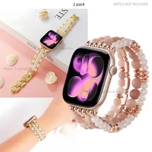 Pearl bead bracelet suitable for Apple Watch Series 11 10 Se 9 8 7 6 5 4 3 2 1 strap 42mm 41mm 40mm 38mm women's 42mm 44mm 45mm 46mm 49mm fashionable jewelry strap metal Cuban chain cute strap, crystal bead elastic strap, suitabl, Smart Watch Accessories
