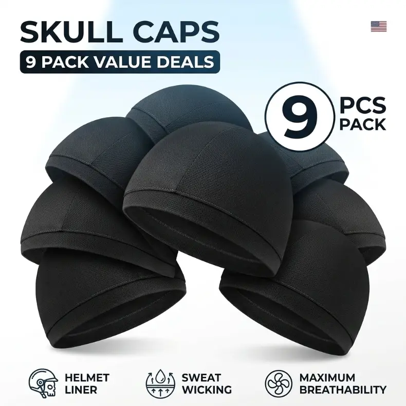 Unisex 9-Pcs Camo Cooling Skull Caps Bundle - Lightweight, Sweat-Wicking Skull Caps for Party Gifts, Home Use