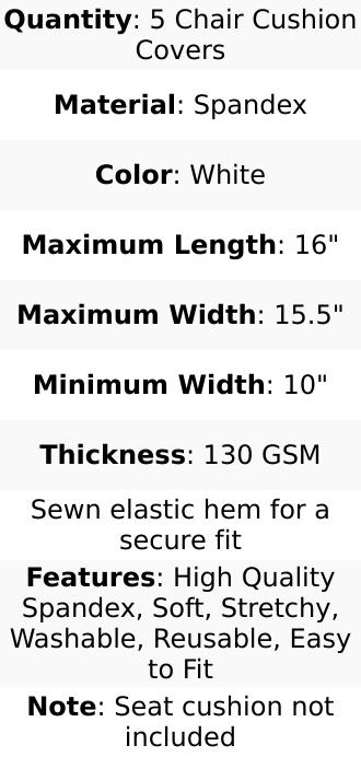 5 Pack Spandex Chiavari Chair Cushion Covers White - Washable Stretch Fitted Seat Pad Slipcovers for Dining Chairs