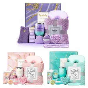 Women's Birthday Gift Set, Self-Care Spa Basket with Luxury Flannel Blanket, Unique Christmas Present for Mom Friend Sister Wife Grandma