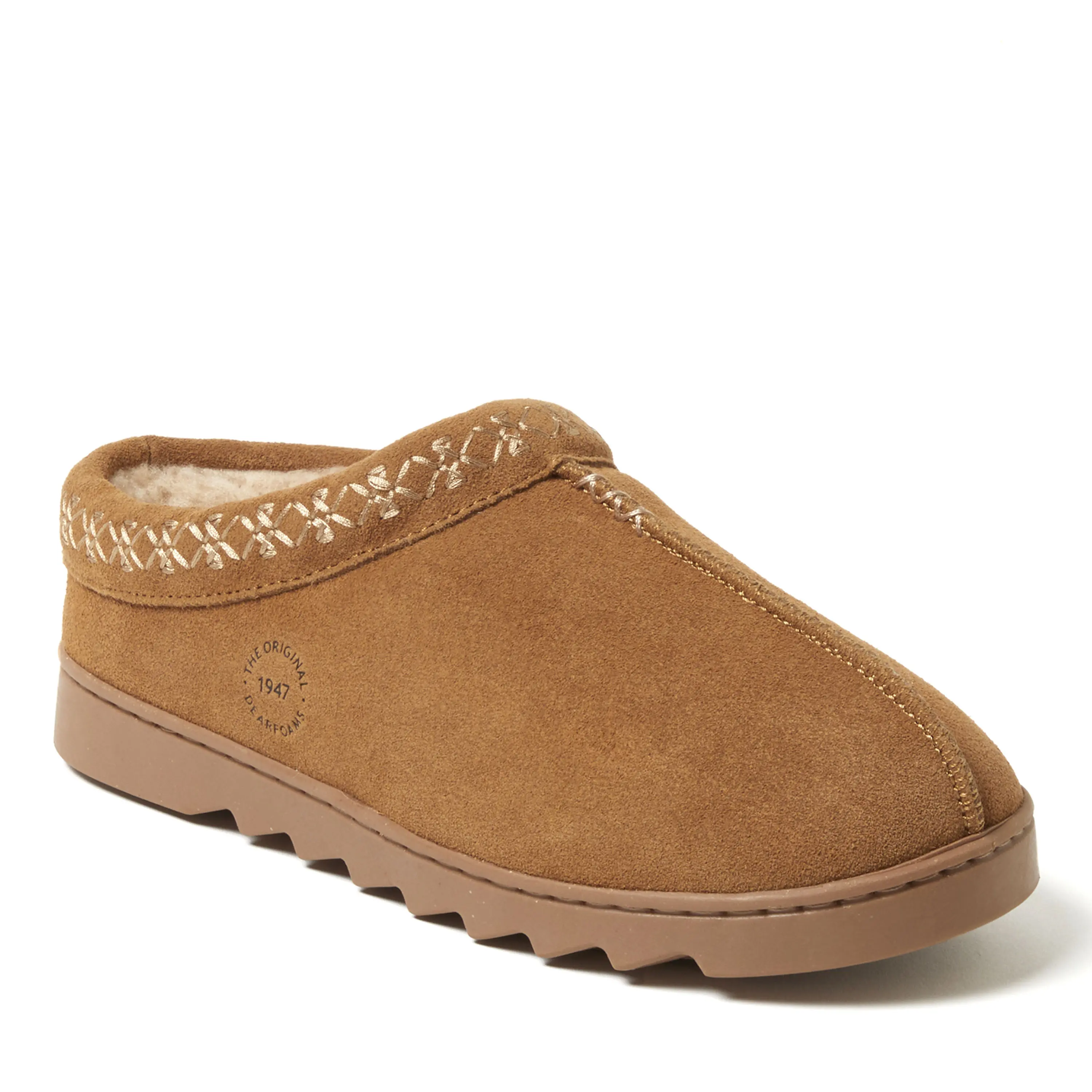 Dearfoams Women's Doreen Genuine Suede Clog Slipper With Embroidery