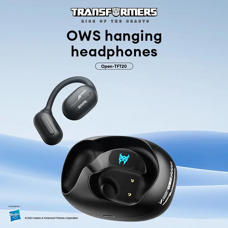 Transformers TF-T20 Wireless Earphones With Passive Noise Reduction, 5.4mm Sound, 360° Surround Sound, Low Latency For Gaming, High Definition Calls, And Microphone, Ear-Hook Style Non In-Ear For Sports