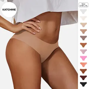 KatchMe Women's Plain Invisibles Seamless Ice Silk Low Rise Breathable Multipack Panties,Comfort Smooth No-Show Briefs,Girls Stretchy Underwear(new)
