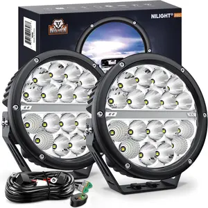 Nilight 7 Inch Round LED Offroad Driving Lights with DRL 2PCS 90W 9850LM IP68 Spot Flood Combo Work Light with 12AWG DT Connector Wiring Harness Kit for 4x4 Truck ATV UTV SUV Lightbar