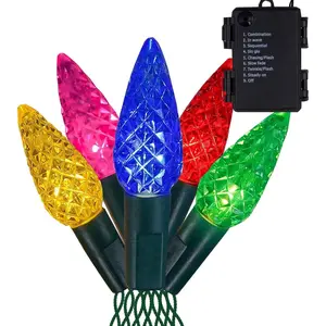 C6 Christmas String Lights, 50 LED 17ft Fairy Lights Black Wire String Lights for Patio Christmas Party Decoration, Purple (Multicolor)