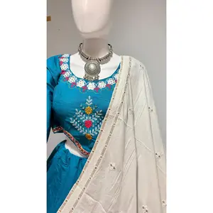 Teal Blue Embroidered Chaniya Choli – 6 Meter Flair