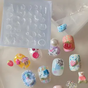 Cute Button Nail Mold, Mini Wing Fish Ice Cream Dog Tea Cup Candle Holder, 3D Nail Art Tool, Transparent Silicone Mold, Essential for Nail Artists, Nail Art Supplies