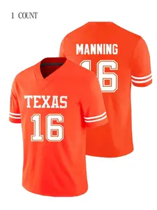 Boyfriend Style Men's Embroidery American Football Jersey TEXAS 16 Casual Short Sleeve V-Neck T-Shirts Party Sports Top