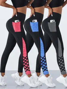 3PCS  Affordable Colorblock Design, Cross-Band Detailing,Women's High-Waisted Sporty Yoga Pants,  Pocket Feature, Tight-Fit All-Season Wear, High Waisted Leggings, Gym Workout Leggings, Workout Athletic Leggings, Yoga Skinny Pants