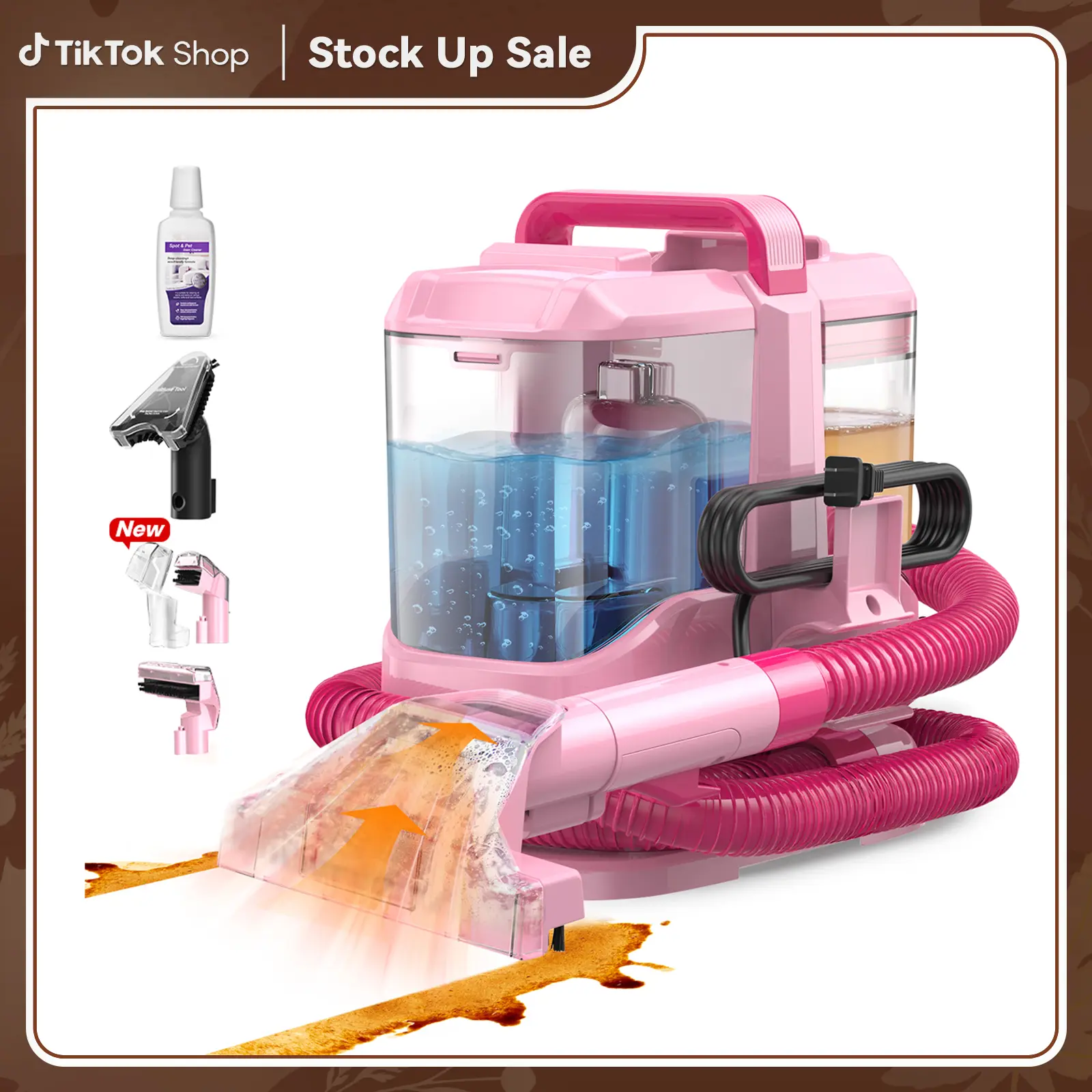 Upholstery Portable Carpet Vacuum Cleaner, 18KPa Suction Spot Cleaning Machine for Pet Stains, Carpets, Sofa, Car Seats, Mattress, with 3 Multipurpose Cleaning Tools, 6'' Deep Cleaning Brush | Portable 3-in-1 Little Pink C9S home essentials