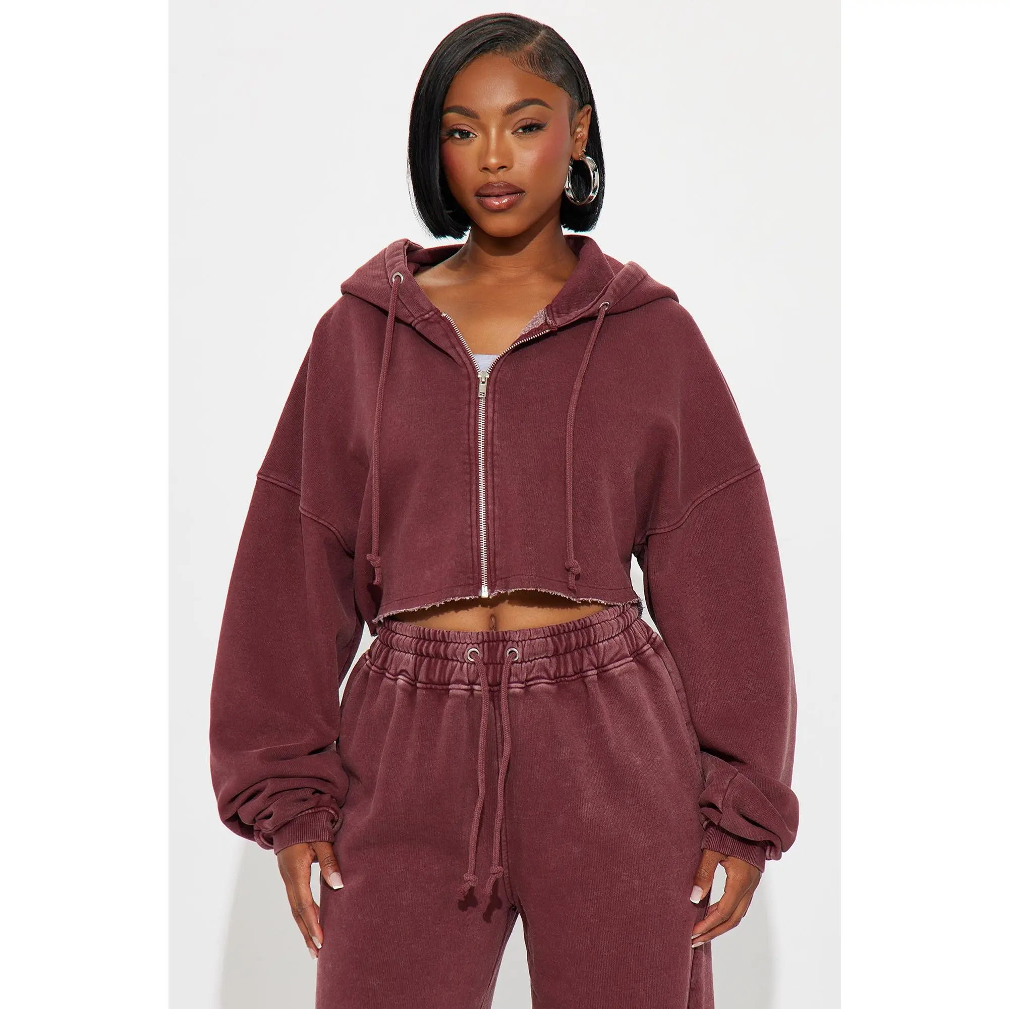 On The Go Fleece Pant Set - Burgundy