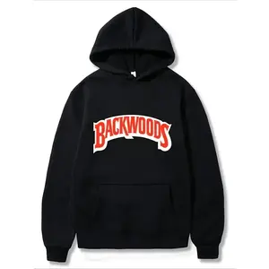Men's Backwoods graphic pullover Graphic Hoodie - Cotton Blend Black Long Sleeve Pullover Regular Fit  Soft & Breathable Fabric, Durable Print, Everyday Comfort, Machine Washable, streetwear fashion urban outdoor