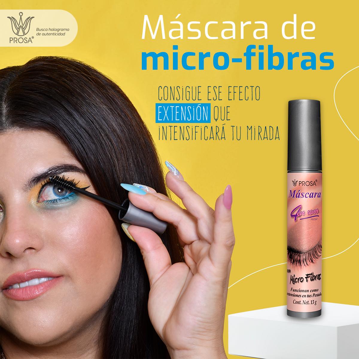 Prosa 4 En 1 Con Mascara Micro Fibras (2 Pack), 13g with 4 in 1 Formula, Deep Black Color for Intense Eyelashes Extension Lightweight Makeup