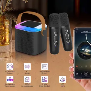 Portable Y1 Karaoke Machine Multifunction with LED Lights, Wireless Microphones, Home Singing System, Perfect Birthday and Christmas Gift