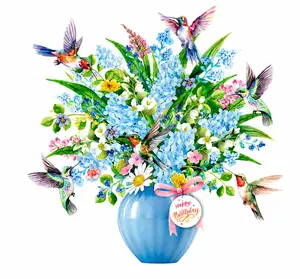 Hummingbird Birthday Card with Music & Lights, Pop Up Flower Bouquet Card for Mom, Wife, Daughter, Grandma, Sister, Best Friend, Unique Happy Birthday Gift for Women, Musical Greeting Card with Birthday Song