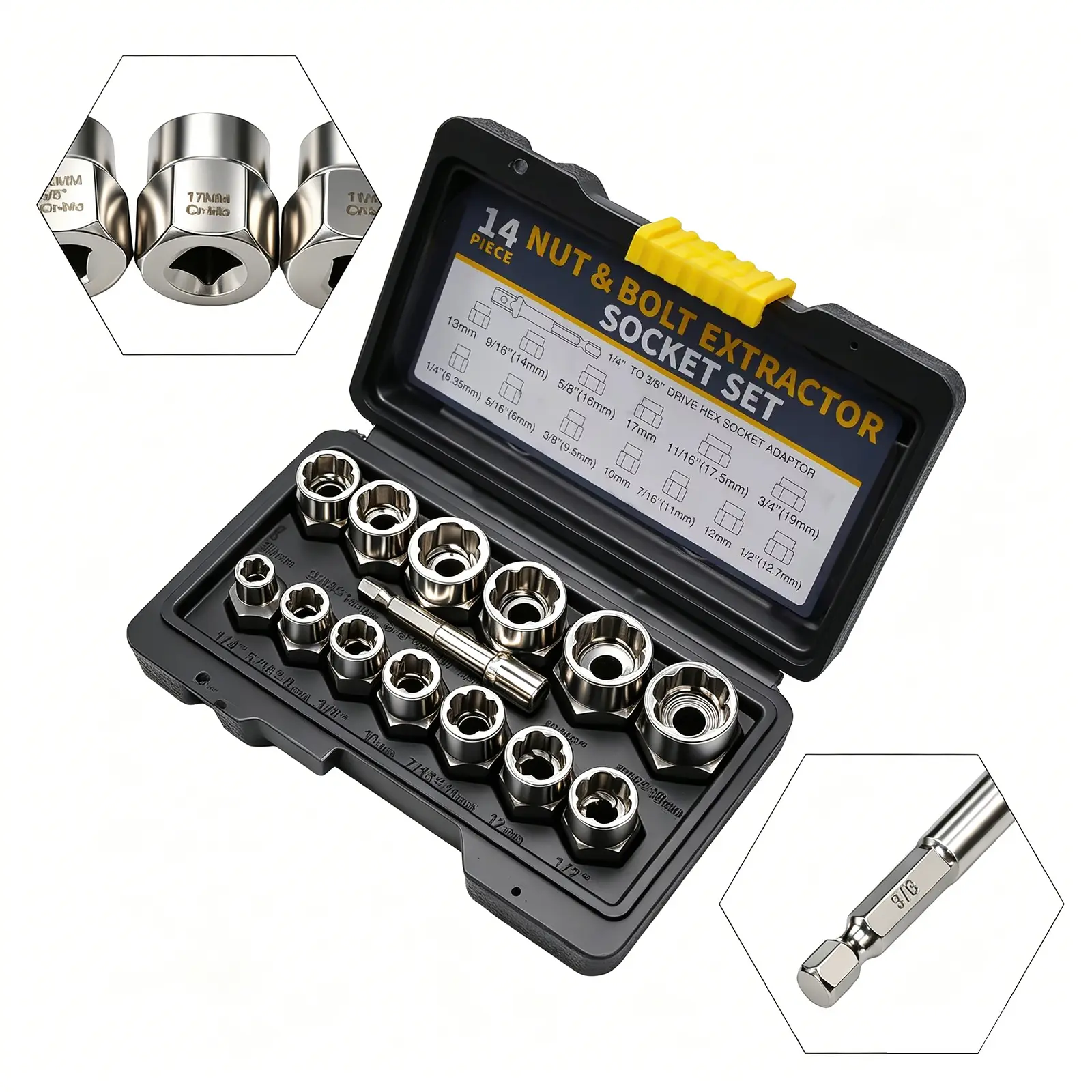 13+1 Counts Impact Bolt & Nut Extractor Socket Set with Storage Case, Stripped Rusted Frozen Rounded Off Bolt Screw Remover Kit for Auto Repair DIY Mechanic Holiday Gift Choice#summerfinds