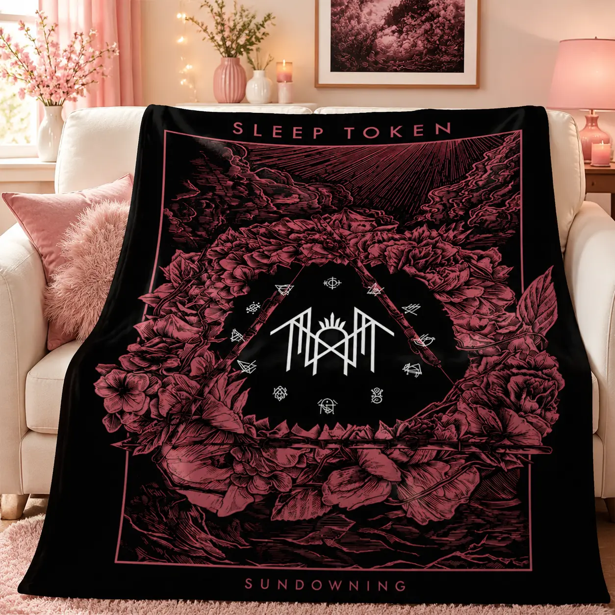 Sleep Token Pattern Blanket Soft Warm Throw Blanket Cozy Home Decor for Sofa Bed Bedroom Air Condition Room Nap Blanket Multi Size Easy Clean Blanket TikTok Trending Fan Gift Music Lover Aesthetic Room Decor Travel Holiday Gift