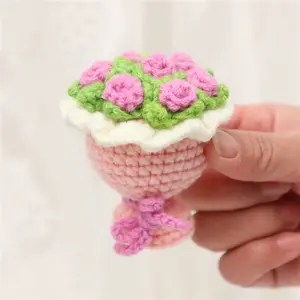 Greatflower Hand-Crocheted Mini Posy Bouquet - Vibrant Contrasting Colors Preserved Flower Decorative Pendant