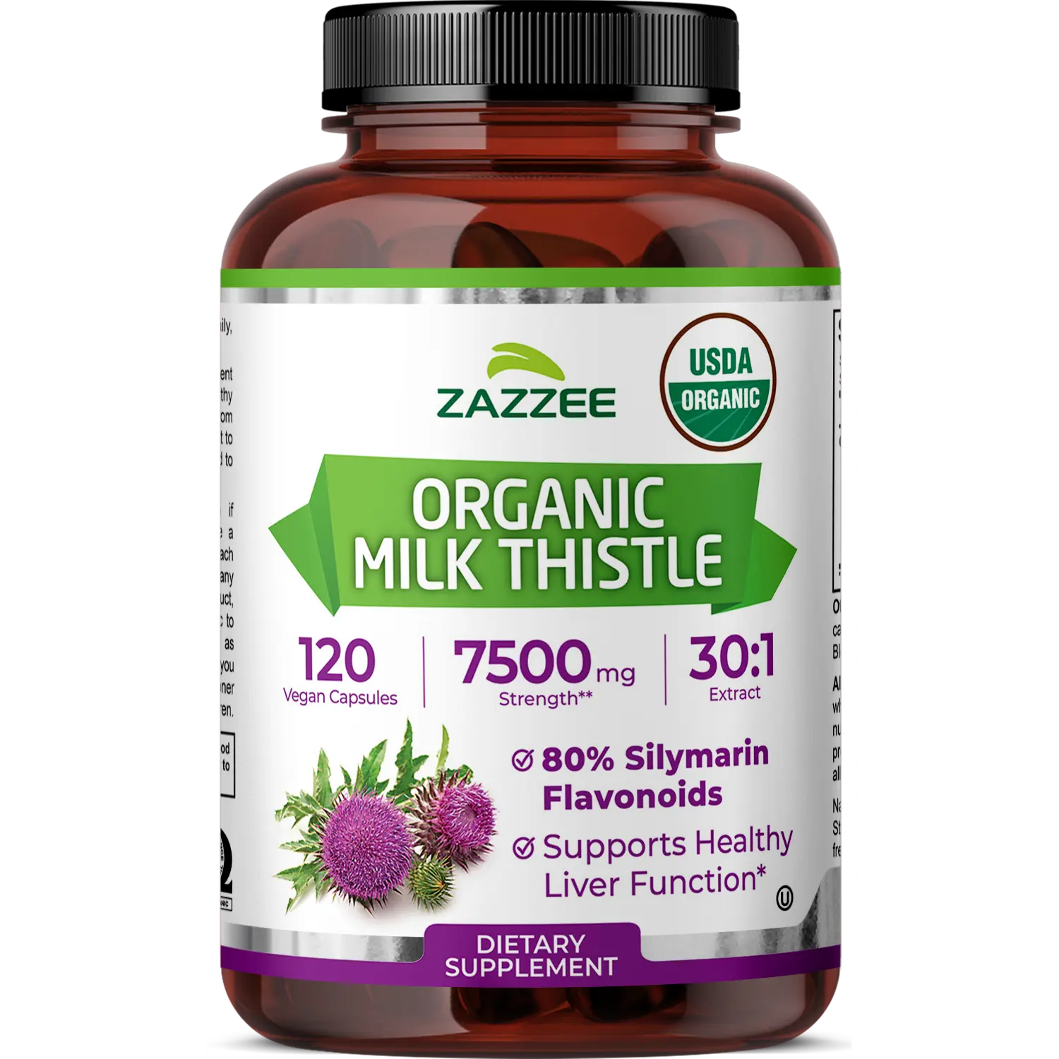 Zazzee USDA Organic Milk Thistle 30:1 Extract 80% Silymarin Vegan Capsules for Internal Balance and Botanical Vitality - High Potency Silybum Marianum Plant Based Nutrition for Everyday Wellness and System Harmony - Non GMO Kosher Pure Formula Made in USA