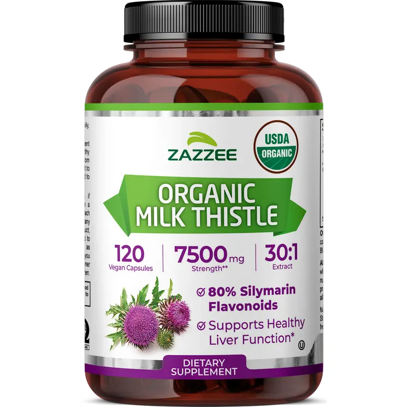 Zazzee USDA Organic Milk Thistle 30:1 Extract 80% Silymarin Vegan Capsules for Internal Balance and Botanical Vitality - High Potency Silybum Marianum Plant Based Nutrition for Everyday Wellness and System Harmony - Non GMO Kosher Pure Formula Made in USA