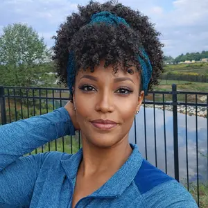 Afro Kinky Curly Headband Wig Short Black Afro Wigs for Black Women Synthetic Kinky Curly Headband Wig with Bangs for Women Natural Turban Wrap-Wig with Bangs