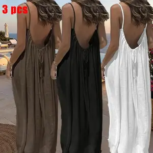 Women's Solid Color Cami Lounge Dress, Elegant Sleeveless Long Dress for Summer, Ladies Sleepwear for Indoor Wear