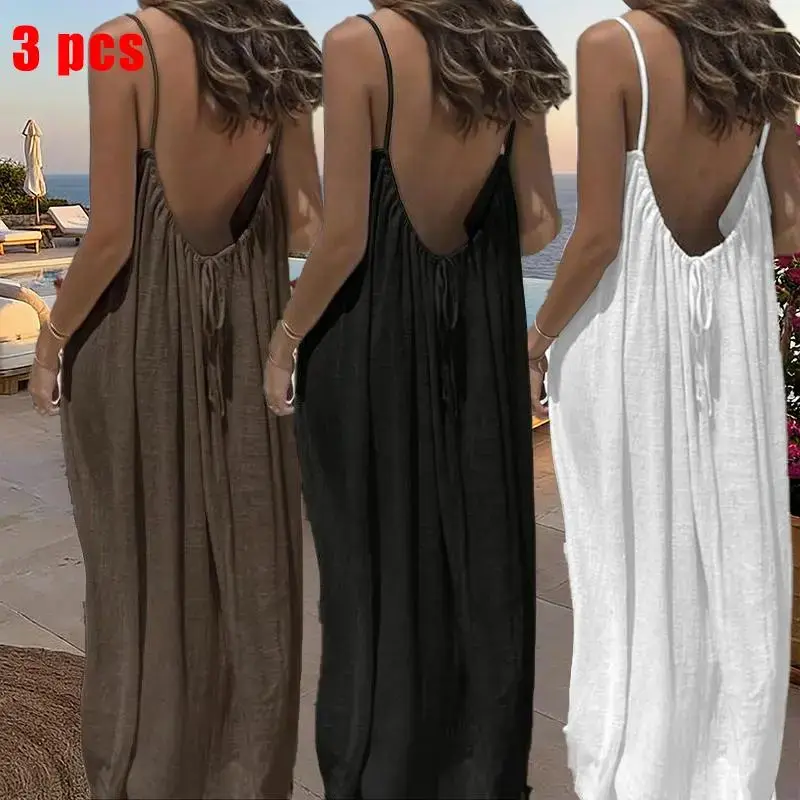 WOMEN'S solid color Cami lounge dress elegant sleepveless long dress for summer ladies sleepwear for indoor wear