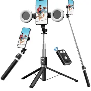 Smart Rechargeable Selfie Tripod with Lights 2 Fill Lights 31-170cm Retractable Jaw Remote Control Adjustable Height Tripod Stand