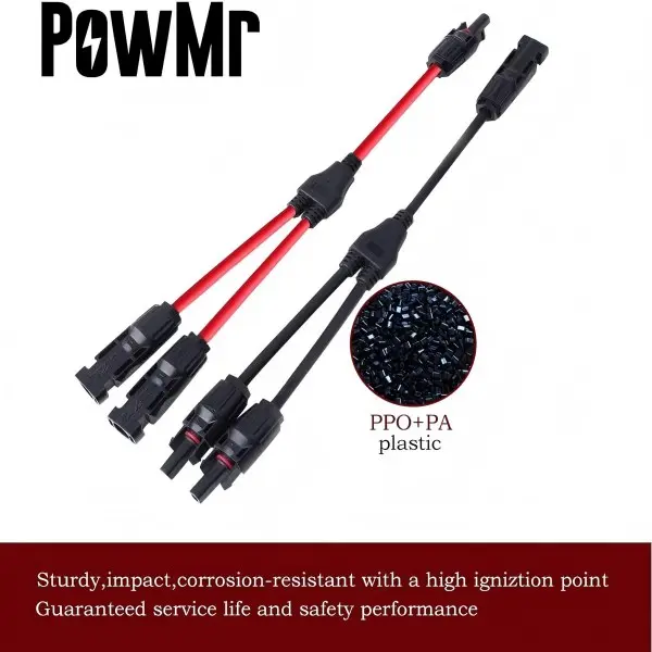 Solar Connectors Y Branch Parallel Adapter 10AWG Cable for Solar Panel (Red & Black)