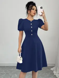 Women's Plain Button Decor Elegant Dress, Elegant Fashion Casual Dress for Daily Outdoor Wear, Women Dress for Summer, Womenswear