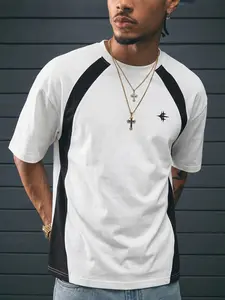 Black White Colorblock Raglan Sleeve Oversized T-Shirt for Men, Y2K Streetwear Vintage Graphic Tee, Casual Daily Streetwear Top | #TikTokViral #StreetwearEssential