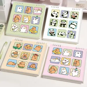 Kawaii Cartoon Animal Notebook, Top Spiral Square Journal Memo Pad with Thick Inner Pages, Cute Capybara Cat Dog Panda Notebook for School Notes, Study Writing, Daily Journaling, Desk Planning, Back to School Supplies for Students
