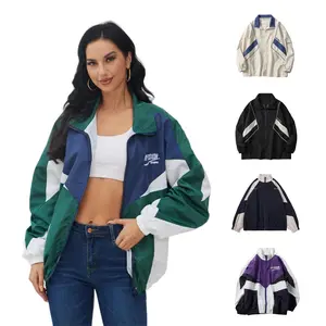 Gihuo Unisex Men Women Windbreaker Jacket Y2k Varsity Jackets Oversized Vintage 90s Jacket Casual Coats Tops Outerwear Long Sleeve