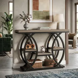 39.4" Industrial Console Table, 4-Tier Narrow Wood Accent Table, Rustic Brown Sofa Table for Living Room, Hallway, Foyer & Entryway, Multifunctional Entryway Table, Sturdy Wood Console Table for Home Decor, Space-Saving Narrow Accent Table