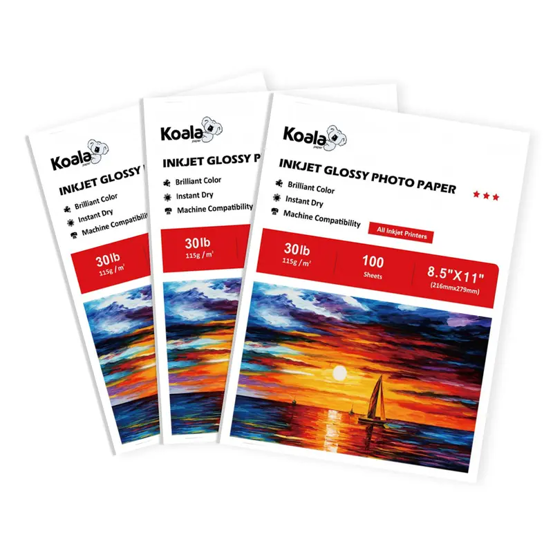 Koala 3-Pack Glossy Inkjet Photo Paper 30lb 115gsm 100 Sheets Vivid Color Fast Dry High Consistency 8.5"x11" for DIY Gifts Home Photos School Projects, DIY Craft Paper
