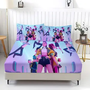 3pcs Neon Sci Fi Bedding Set, Featuring Pastel Purple Blue And Pink Accents. Fitted Sheet And 2 Coreless Pillowcases, Suits Spaceship Bedroom Decor. Ideal For Fans Of Futuristic Colorful Bedding