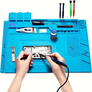 1pc Heat-Resistant, Heavy Duty Electronics Soldering Mat with Magnetic Zones - Anti-Slip Repair Workbench Pad for Phone, Laptop Maintenance - Organized Tool Slots - Stable Surface for DIY Repairs - Ideal for Hobbyists & Technicians