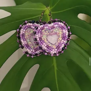 Beaded Purple Heart Earrings