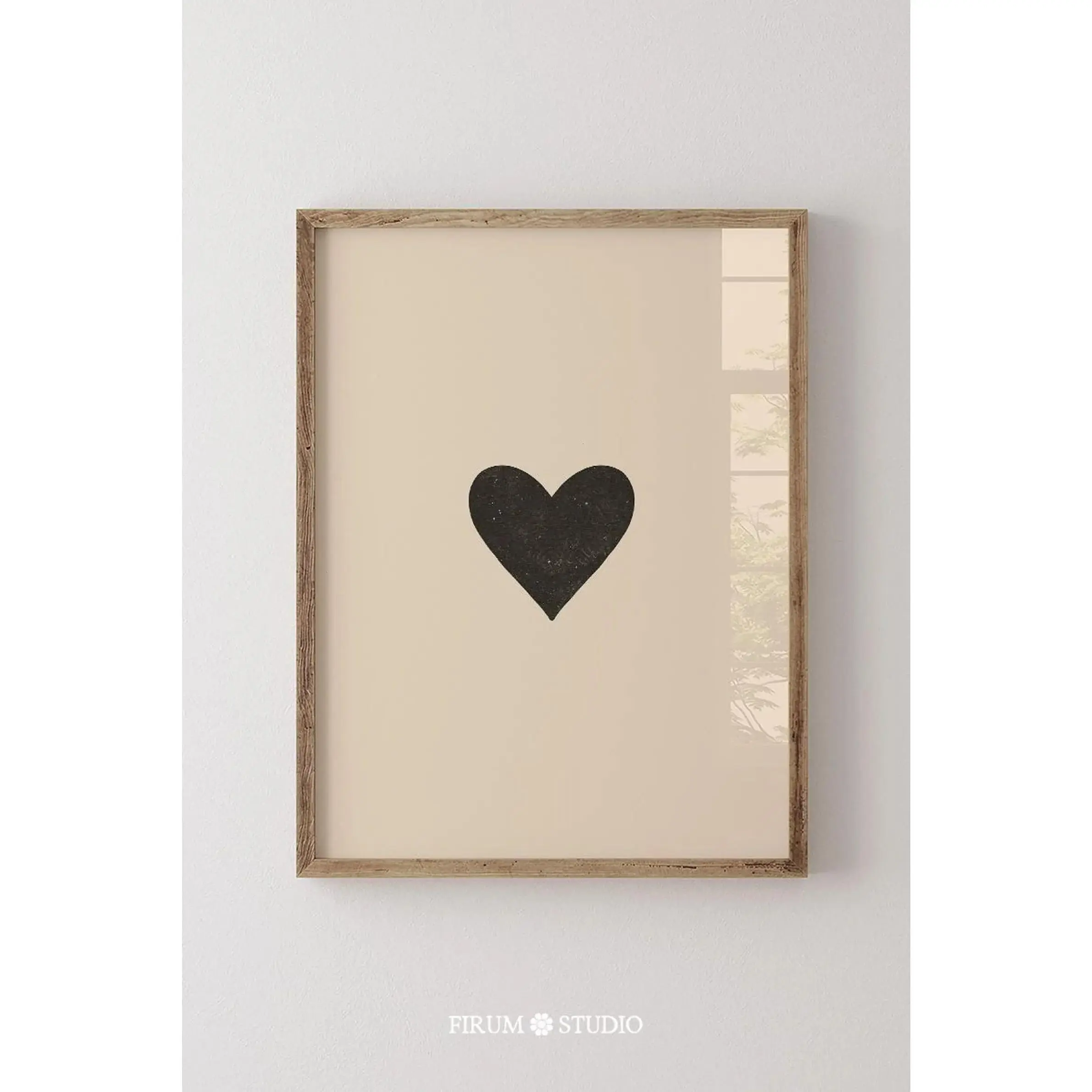 Minimalist Heart Beige and Black Wall Art, Modern Neutral Printable Poster, Beige Aesthetic Room Decor, Digital Download Art Print, Simple Minimal Wall Art Gift