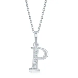 Sterling Silver, 0.03cttw Diamond Accent 'P' Initial Pendant w/Chain