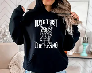 Never Trust The Living Sweater And Hoodies, Beetlejuice Sweatshirt, Horror Halloween films, Humorous Halloween Gifts Hoodie