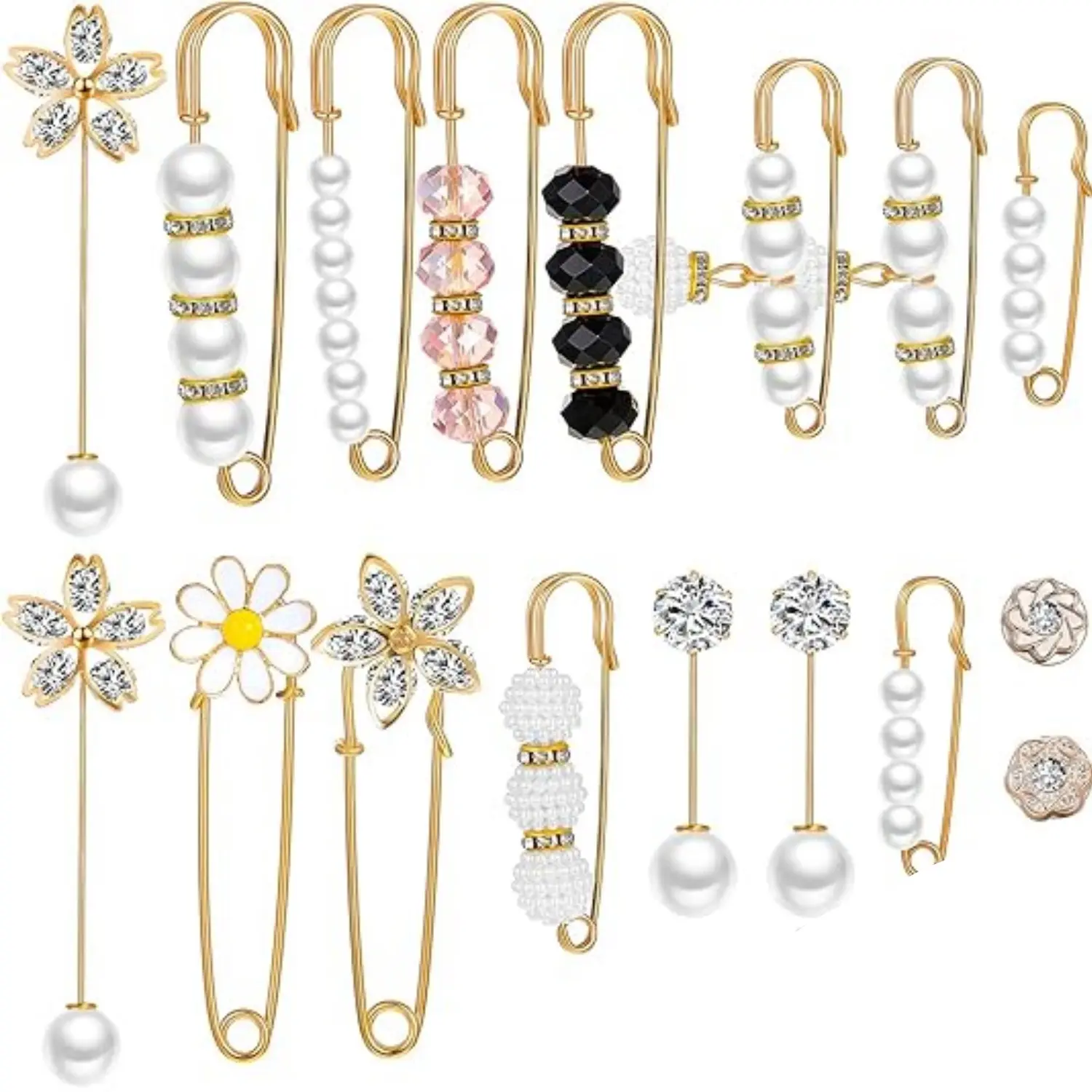 17Pcs Pearl Brooch,Pant Waist Tightener Safety Pin Double Faux Pearl Brooches for Women Girls Fashion Cover Up Buttons Clothing Dresses Decoration Accessories Pant Waist Tightener Safety Pins - Home Improvement.