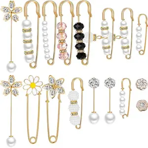 17Pcs Pearl Brooch,Pant Waist Tightener Safety Pin Double Faux Pearl Brooches for Women Girls Fashion Cover Up Buttons Clothing Dresses Decoration Accessories Pant Waist Tightener Safety Pins - Home Improvement.