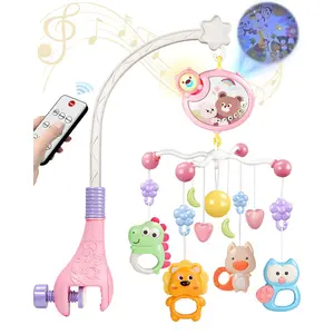 Crib Mobile With Music And Lights, Mobiles For Cribs, Baby Mobile Arm Toys Hanging For Bassinets Girls Boys, Nursery Musical Space Portable Infant Mobiles Clip On Pack And Play Hanger 0-6 Months