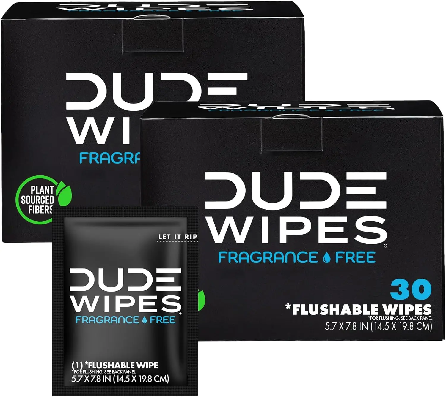 DUDE Wipes- On-The-Go Flushable Wipes -2 Pack, 60 Wipes - Unscented Extra-Large Individually Wrapped Adult Wet Wipes - Vitamin E & Aloe - Toilet Wipes