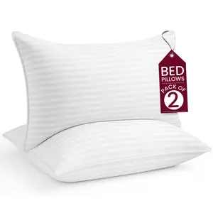 Hannah Bedding Hotel Collection Bed Pillows 2 Pack - No-Shift Construction - Soft Fluffy Support for Back, Stomach & Side Sleepers -Cozy Polyester Queen & King Pillows- Luxury Bedroom Envelope Closure Pillows