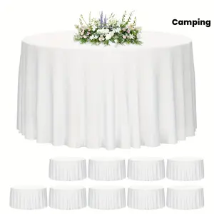 Whonline 10pcs Round Tablecloth 90/120 Inch, White/Black, Table Cloth, Washable Polyester Table Cover for Dining Tables, Buffet Parties And Campin, Halloween And Christmas