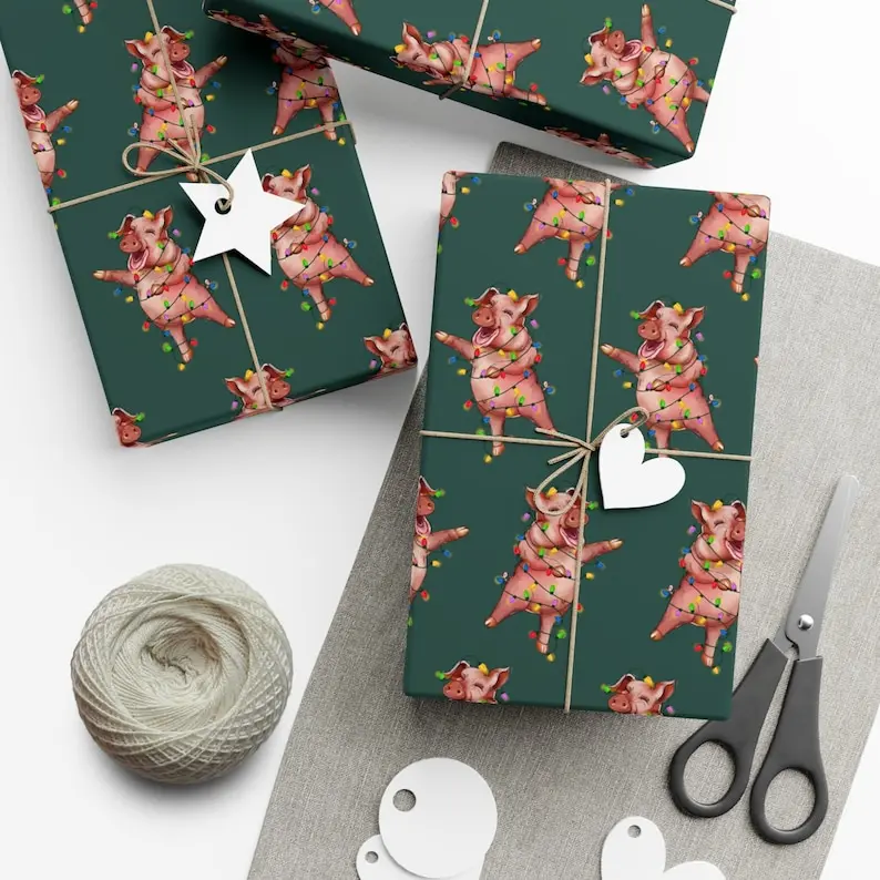 Funny Christmas Pig Wrapping Paper: Festive Farm Animal Gift Wrap