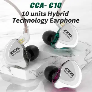 CCA C10 Five Drivers Hybrid in Ear Monitors in Each Side，HiFi 4BA 1DD High Resolution Earphones/Earbuds with 3.5mm Gold Plated Plug Detachable Cable 2pin 0.75mm Wired Earbuds