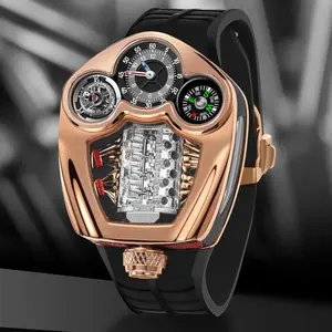 PINDU Design NEW Engine Series Quartz Watch Men TOP-luxurious Stainless steel Compass Waterproof  quartz 762 movement watch